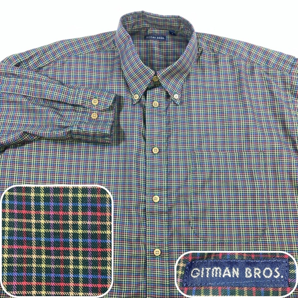 Gitman Bros Shirt Mens‎ L Plaid Black Multicolor Button Down Made in USA